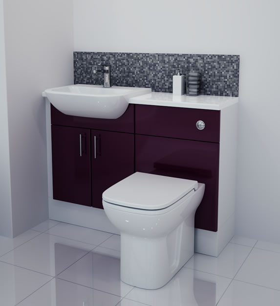 1100mm Aubergine Gloss Furniture Run with White Carcase