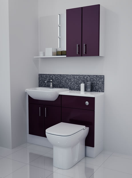 1100mm Aubergine Gloss Furniture Run with White Carcase