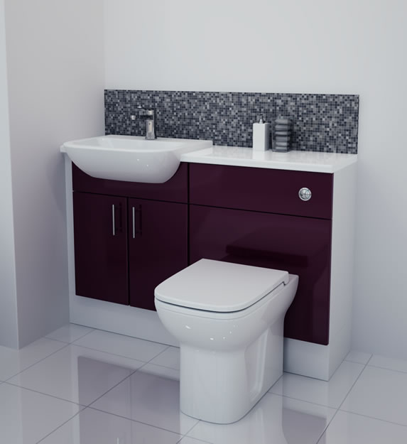 1200mm Aubergine Gloss Furniture Run with White Carcase