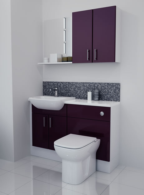 1200mm Aubergine Gloss Furniture Run with White Carcase