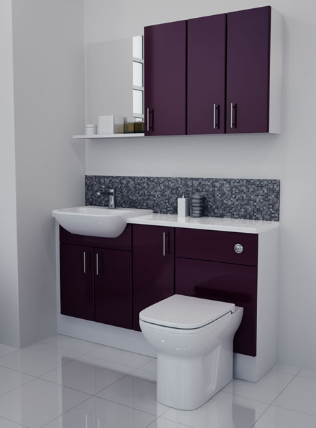 1400mm Aubergine Gloss Furniture Run with White Carcase