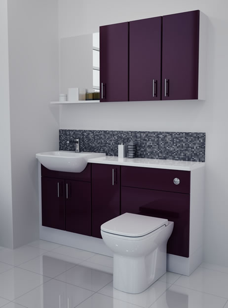 1500mm Aubergine Gloss Furniture Run with White Carcase