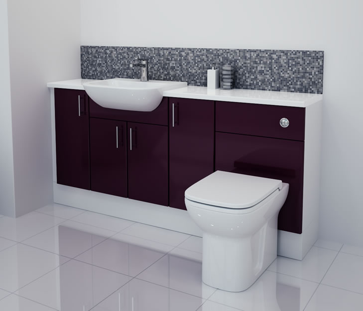1700mm Aubergine Gloss Furniture Run with White Carcase