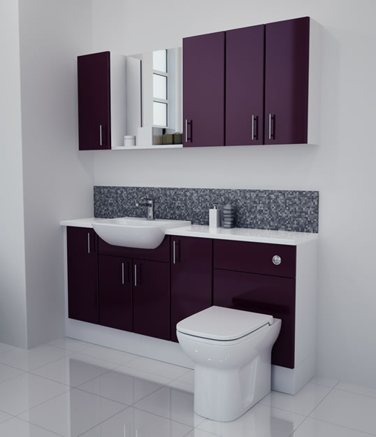 1700mm Aubergine Gloss Furniture Run with White Carcase