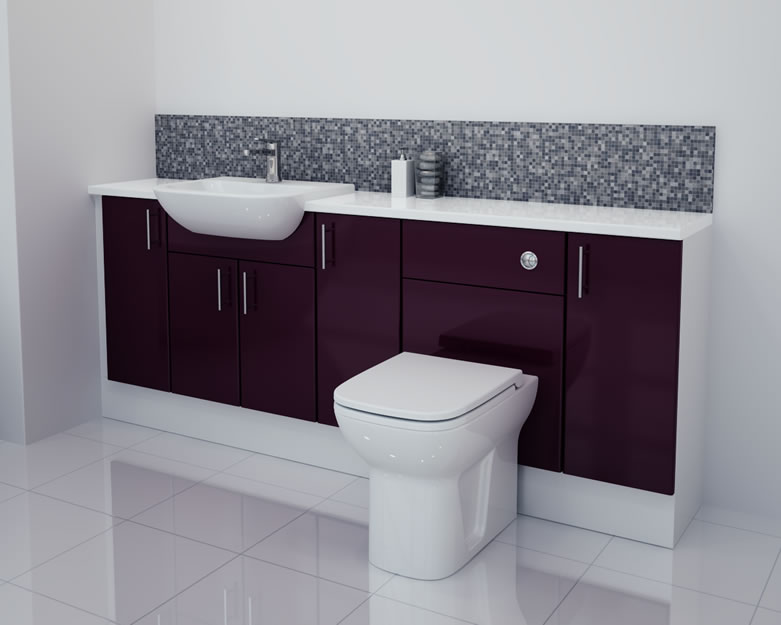 2000mm Aubergine Gloss Furniture Run with White Carcase