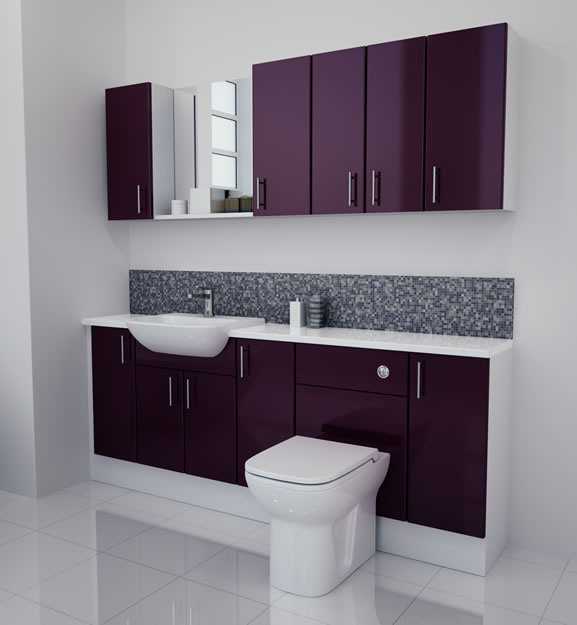 2000mm Aubergine Gloss Furniture Run with White Carcase