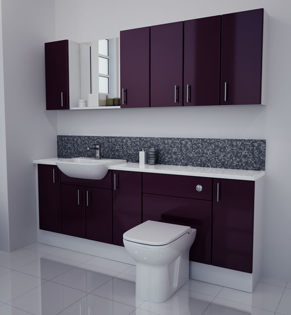 2100mm Aubergine Gloss Furniture Run with White Carcase