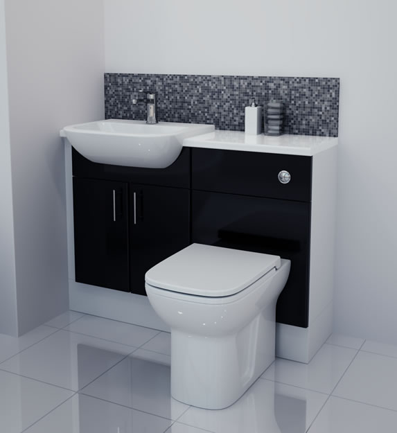 1100mm Black Gloss Furniture Run with White Carcase