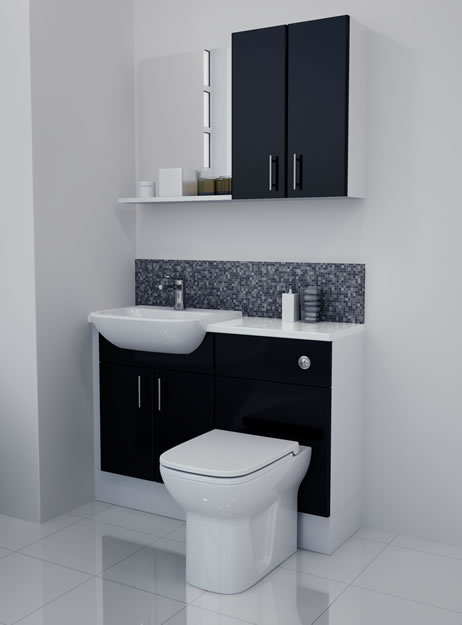 1100mm Black Gloss Furniture Run with White Carcase