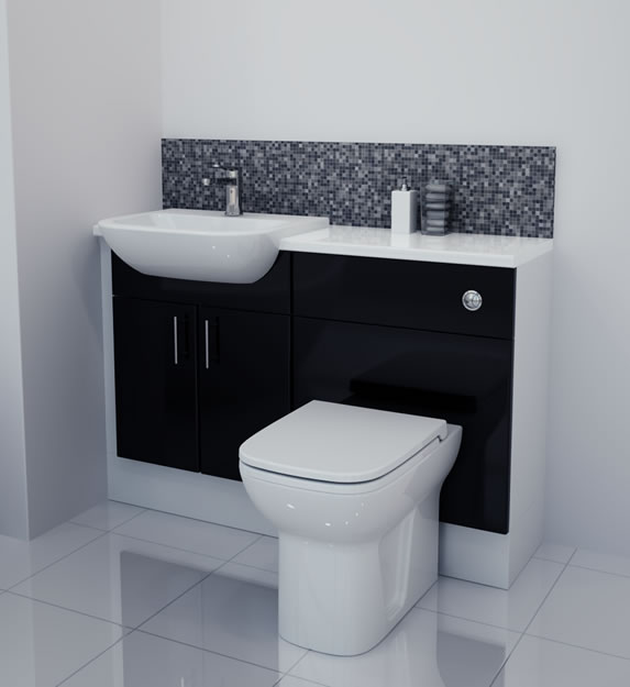 1200mm Black Gloss Furniture Run with White Carcase