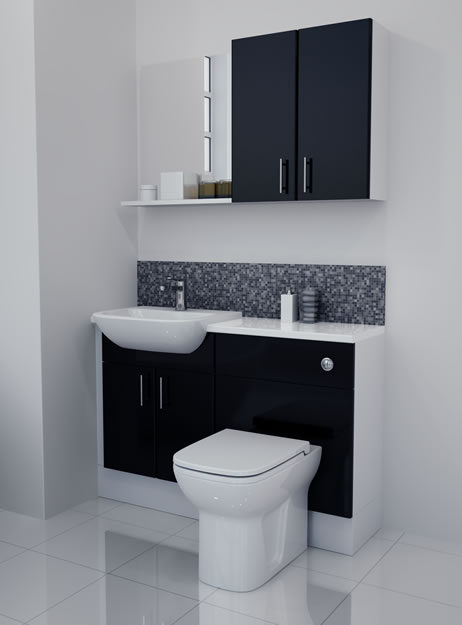 1200mm Black Gloss Furniture Run with White Carcase