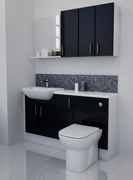1400mm Black Gloss Furniture Run with White Carcase