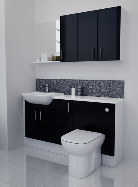 1500mm Black Gloss Furniture Run with White Carcase
