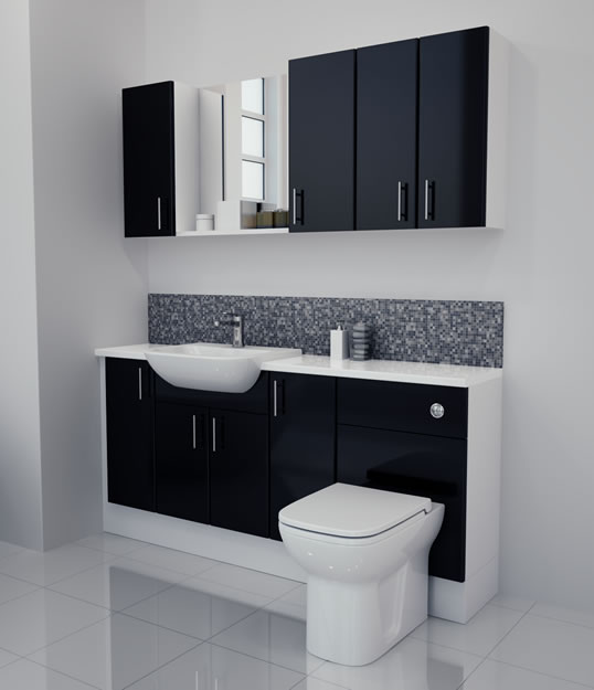 1700mm Black Gloss Furniture Run with White Carcase