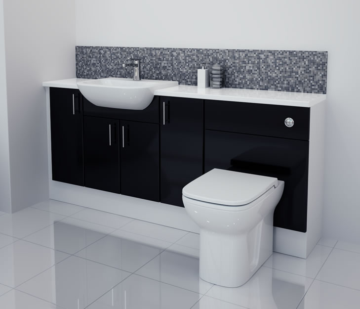 1800mm Black Gloss Furniture Run with White Carcase