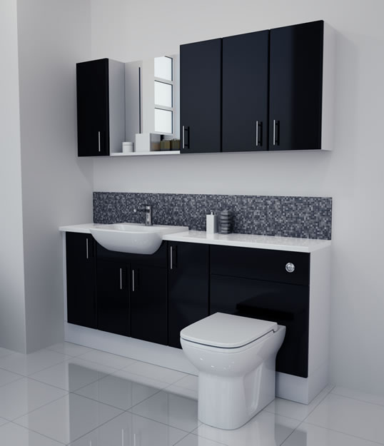 1800mm Black Gloss Furniture Run with White Carcase