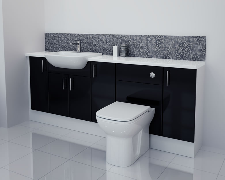 2000mm Black Gloss Furniture Run with White Carcase