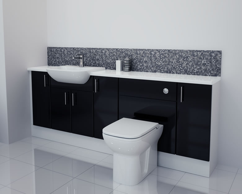 2100mm Black Gloss Furniture Run with White Carcase