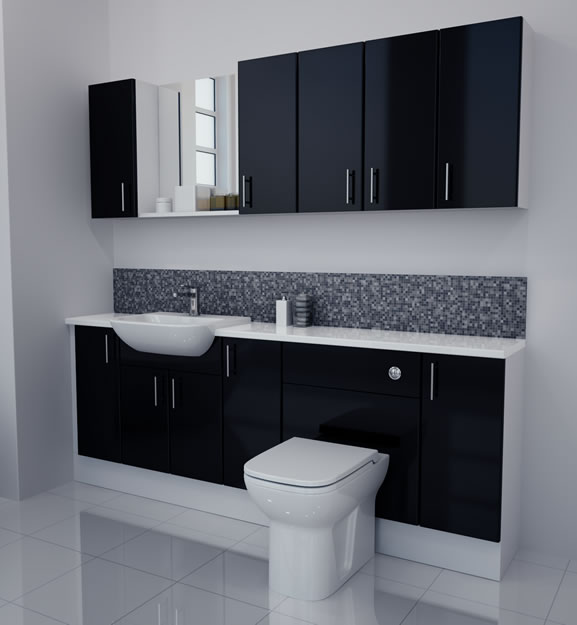 2100mm Black Gloss Furniture Run with White Carcase