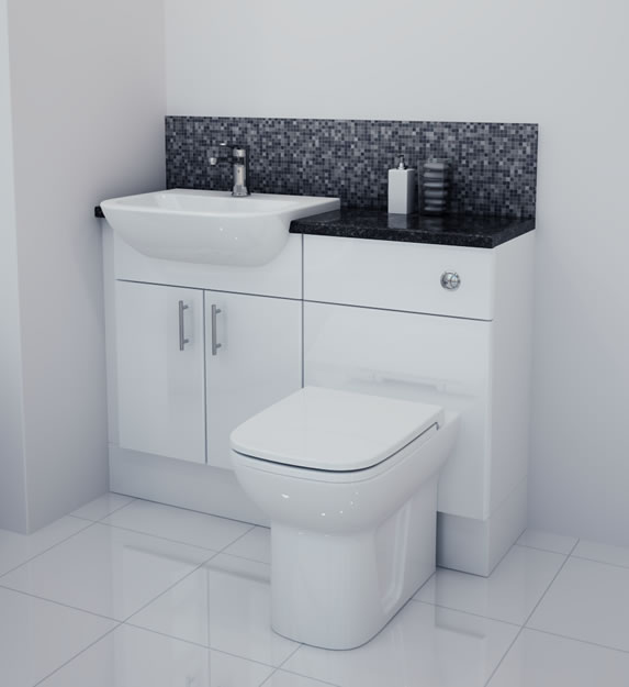 1100mm White Gloss Furniture Run with White Carcase