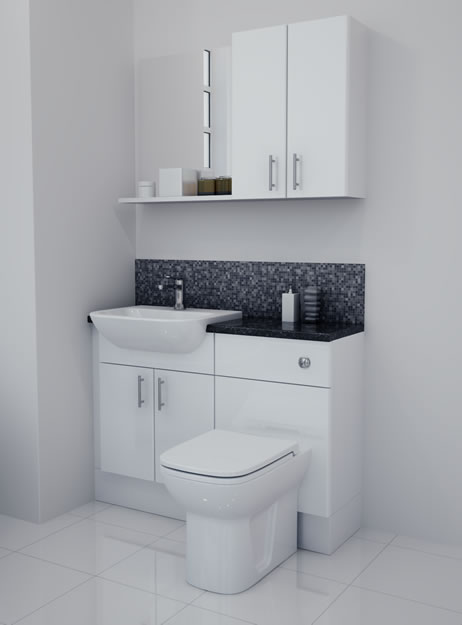 1100mm White Gloss Furniture Run with White Carcase