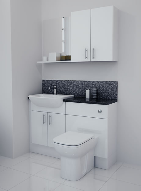 1200mm White Gloss Furniture Run with White Carcase