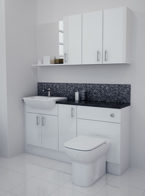 1500mm White Gloss Furniture Run with White Carcase