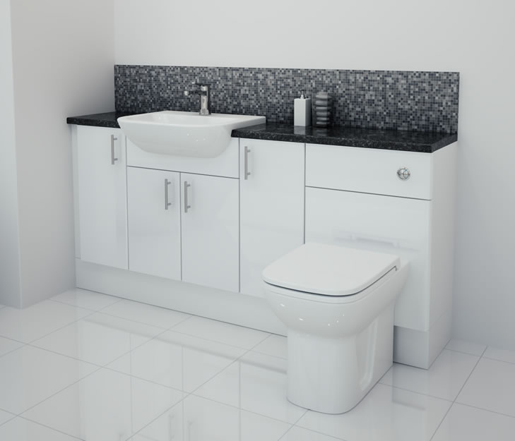 1700mm White Gloss Furniture Run with White Carcase