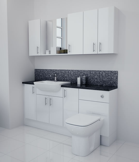 1700mm White Gloss Furniture Run with White Carcase