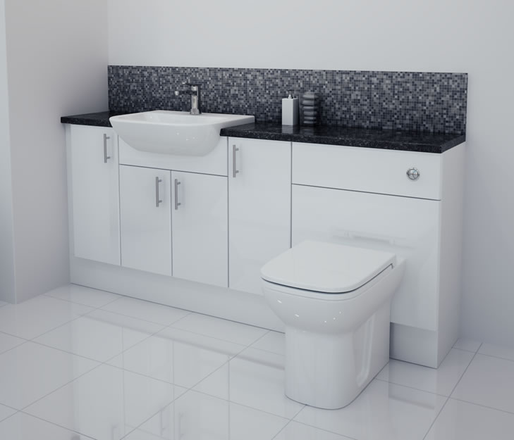 1800mm White Gloss Furniture Run with White Carcase