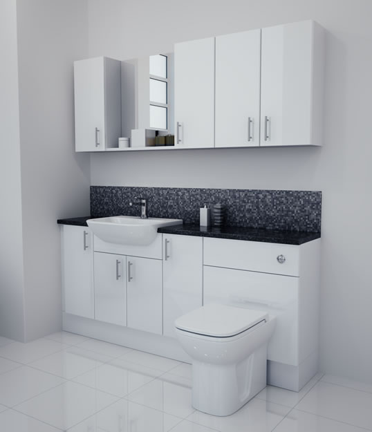 1800mm White Gloss Furniture Run with White Carcase