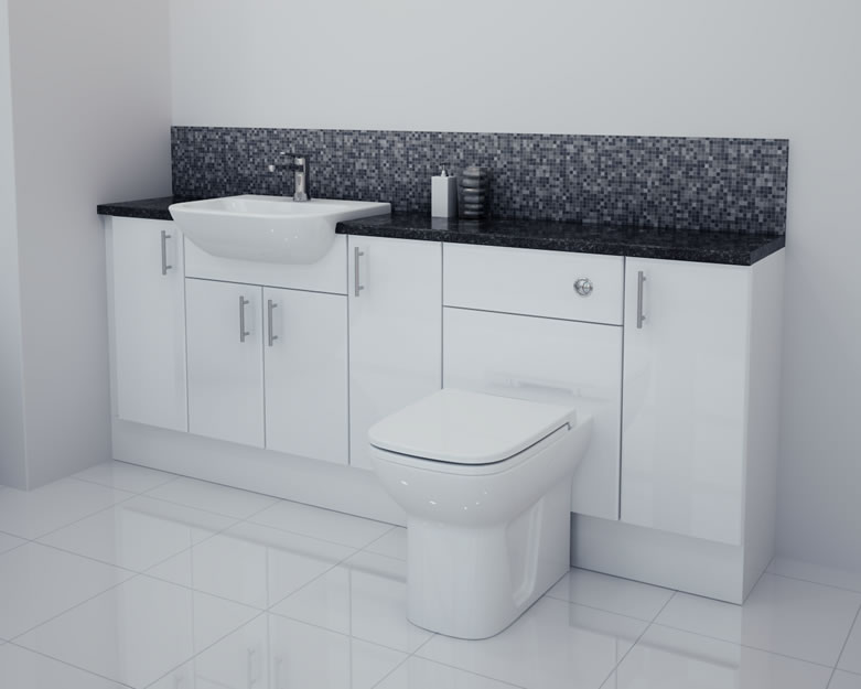2000mm White Gloss Furniture Run with White Carcase