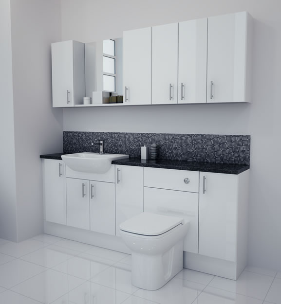 2000mm White Gloss Furniture Run with White Carcase