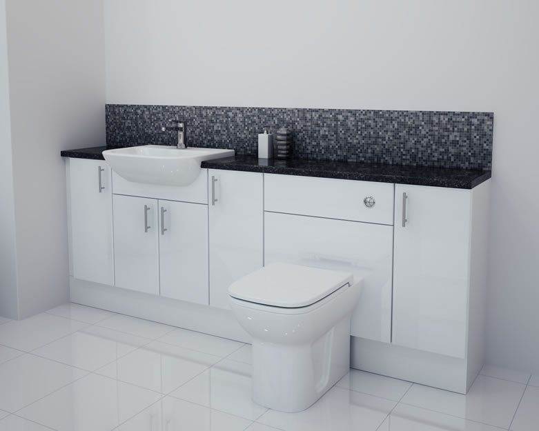 2100mm White Gloss Furniture Run with White Carcase